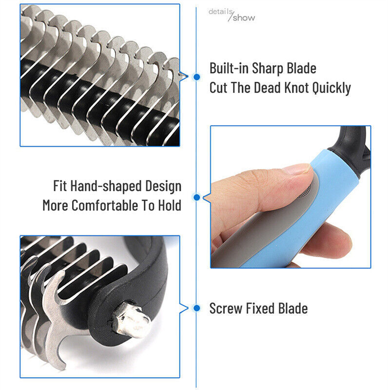 Escova Anti-Nós com Dentes em Aço Inoxidável – Para Pelagem Espessa | Painless Pet Hair Remover - Thick Coat Dematting & Shedding Tool