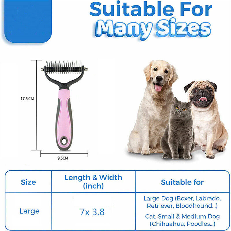 Escova Anti-Nós com Dentes em Aço Inoxidável – Para Pelagem Espessa | Painless Pet Hair Remover - Thick Coat Dematting & Shedding Tool