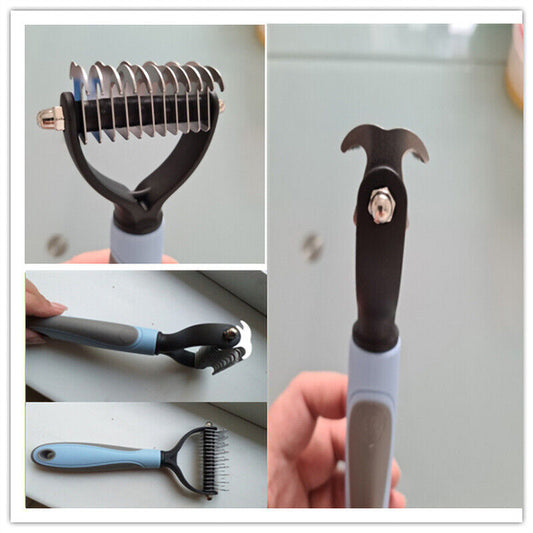 Escova Anti-Nós com Dentes em Aço Inoxidável – Para Pelagem Espessa | Painless Pet Hair Remover - Thick Coat Dematting & Shedding Tool