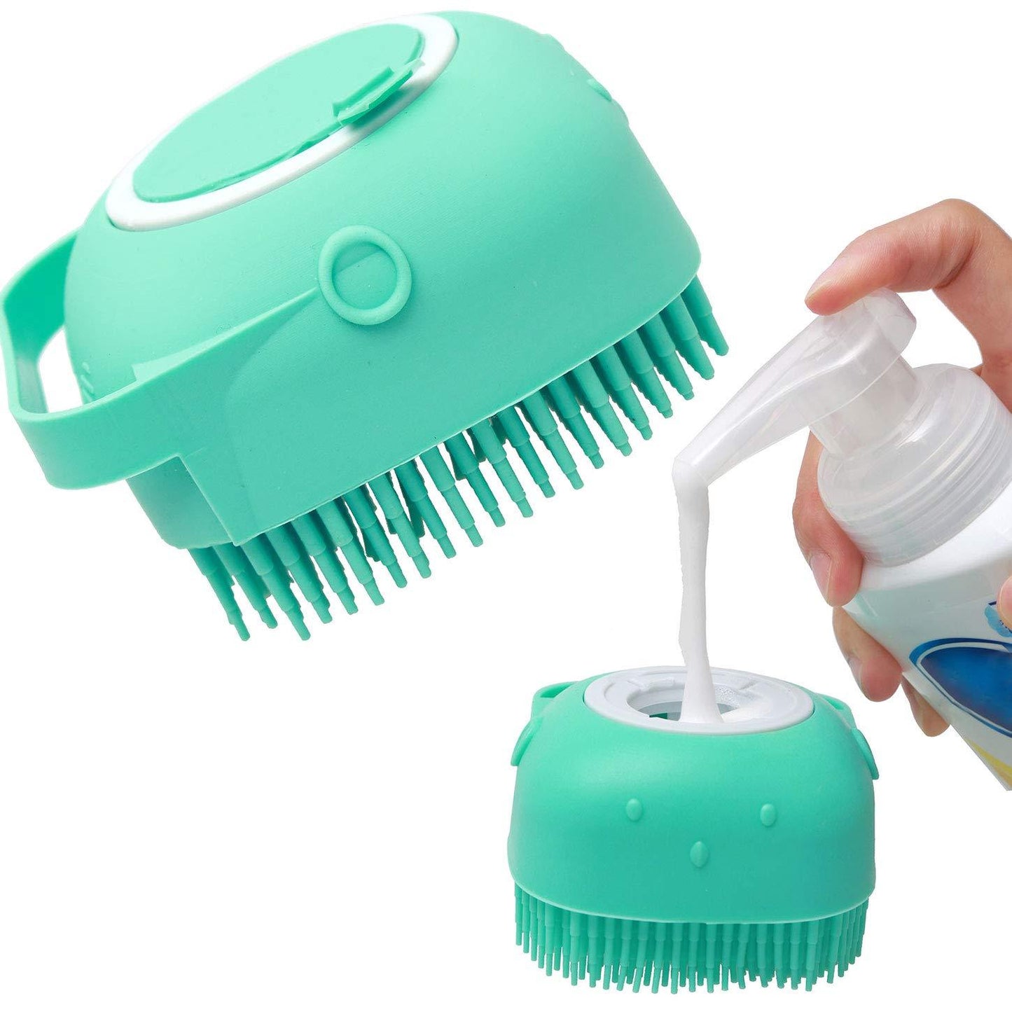 Dispensador de Sabão com Massajador – Silicone Suave e Prático | Silicone Scrubber & Soap Dispenser – Exfoliating Massage Brush