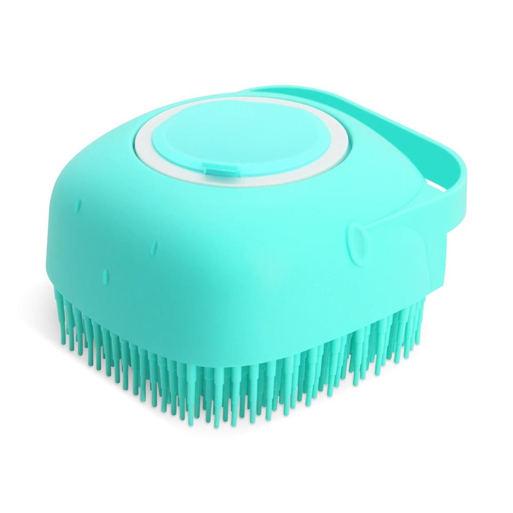 Dispensador de Sabão com Massajador – Silicone Suave e Prático | Silicone Scrubber & Soap Dispenser – Exfoliating Massage Brush