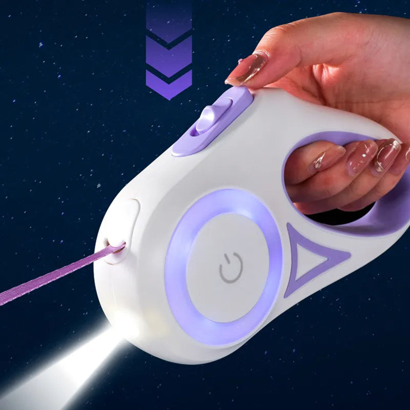 Trela Retrátil com Luz LED – Sistema de Travão à Mão e Anti-Enroscar para Cães/Gatos | Retractable Dog Leash with LED Light