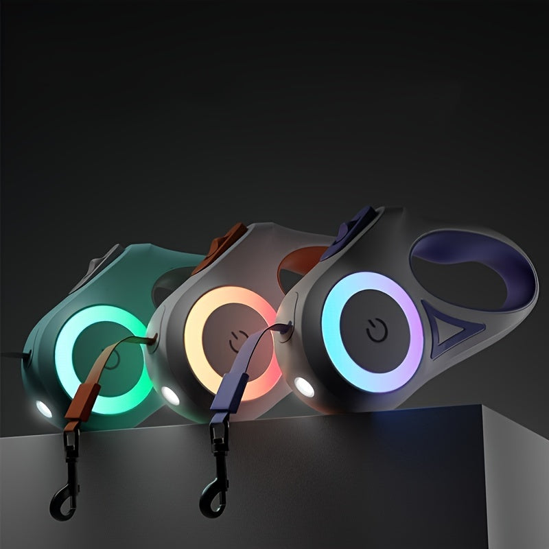 Trela Retrátil com Luz LED – Sistema de Travão à Mão e Anti-Enroscar para Cães/Gatos | Retractable Dog Leash with LED Light