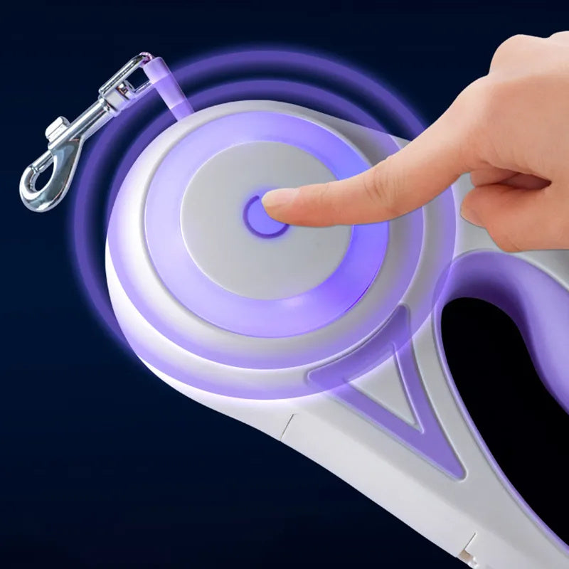 Trela Retrátil com Luz LED – Sistema de Travão à Mão e Anti-Enroscar para Cães/Gatos | Retractable Dog Leash with LED Light