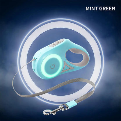 Trela Retrátil com Luz LED – Sistema de Travão à Mão e Anti-Enroscar para Cães/Gatos | Retractable Dog Leash with LED Light